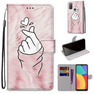 For Alcatel 3L 2021 Coloured Drawing Cross Texture Horizontal Flip PU Leather Case with Holder & Card Slots & Wallet & Lanyard(Pink Hands Heart) (OEM)