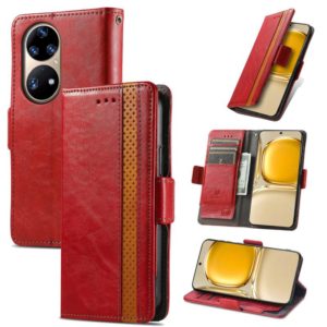For Huawei P50 Pro CaseNeo Business Splicing Dual Magnetic Buckle Horizontal Flip PU Leather Case with Holder & Card Slots & Wallet(Red) (OEM)