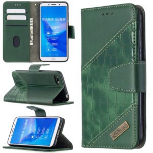 For Huawei Y5 (2018) Matching Color Crocodile Texture Horizontal Flip PU Leather Case with Holder & Card Slots & Wallet(Green) (OEM)