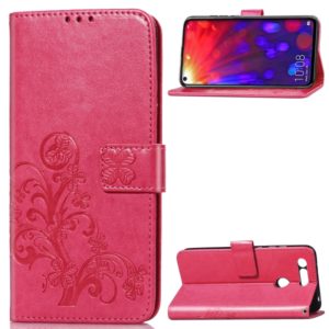 Lucky Clover Pressed Flowers Pattern Leather Case for Huawei V20, with Holder & Card Slots & Wallet & Hand Strap (Rose Red) (OEM)