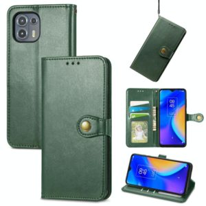 For Motorola Edge 20 Lite Solid Color Leather Buckle Phone Case with Lanyard & Photo Frame & Card Slot & Wallet & Stand Function(Green) (OEM)
