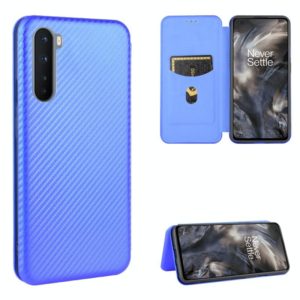 For OnePlus Nord Carbon Fiber Texture Horizontal Flip TPU + PC + PU Leather Case with Card Slot(Blue) (OEM)