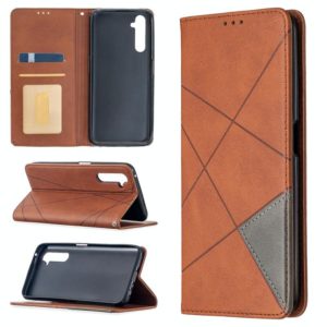 For OPPO Realme 6 Pro Rhombus Texture Horizontal Flip Magnetic Leather Case with Holder & Card Slots(Brown) (OEM)
