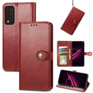 For T-Mobile REVVL V+ 5G Solid Color Leather Buckle Phone Case with Lanyard & Photo Frame & Card Slot & Wallet & Stand Function(Red) (OEM)