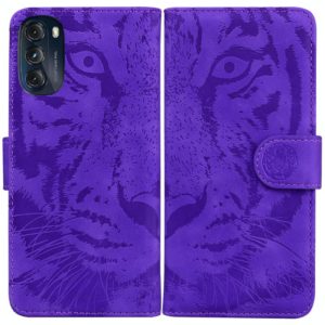 For Motorola Moto G 2022 Tiger Embossing Pattern Horizontal Flip Leather Phone Case(Purple) (OEM)