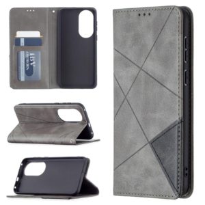 For Huawei P50 Rhombus Texture Horizontal Flip Magnetic Leather Case with Holder & Card Slots(Grey) (OEM)