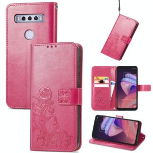 For TCL 10 SE Four-leaf Clasp Embossed Buckle Mobile Phone Protection Leather Case(Magenta) (OEM)