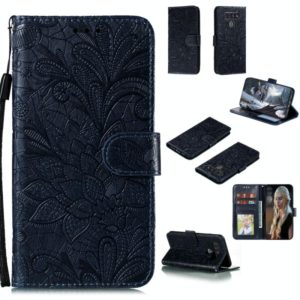 For LG K41S Lace Flower Horizontal Flip Leather Case with Holder & Card Slots & Wallet & Photo Frame(Dark Blue) (OEM)