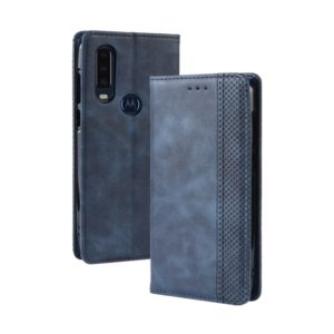 Magnetic Buckle Retro Crazy Horse Texture Horizontal Flip Leather Case for Motorola One Action, with Holder & Card Slots & Photo Frame(Blue) (OEM)