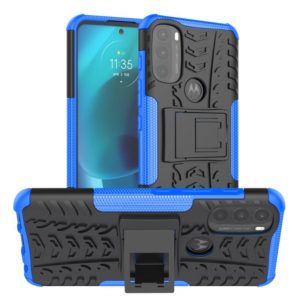 For Motorola Moto G71 5G Tire Texture TPU + PC Phone Case with Holder(Blue) (OEM)