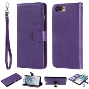 For iPhone 6 Plus / 7 Plus / 8 Plus Solid Color Horizontal Flip Protective Case with Holder & Card Slots & Wallet & Photo Frame & Lanyard(Purple) (OEM)