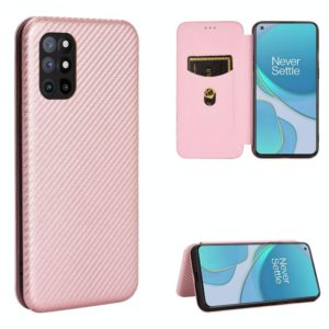 For OnePlus 8T Carbon Fiber Texture Horizontal Flip TPU + PC + PU Leather Case with Card Slot(Pink) (OEM)