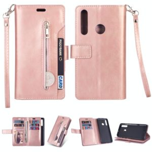 For Samsung Galaxy M30 / Galaxy A40s Multifunctional Zipper Horizontal Flip Leather Case with Holder & Wallet & 9 Card Slots & Lanyard(Rose Gold) (OEM)