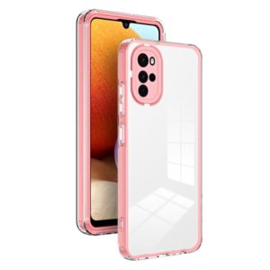 For Motorola Moto G22 3 in 1 Clear TPU Color PC Frame Phone Case(Pink) (OEM)
