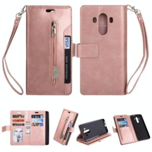 For Huawei Mate 10 Pro Multifunctional Zipper Horizontal Flip Leather Case with Holder & Wallet & 9 Card Slots & Lanyard(Rose Gold) (OEM)