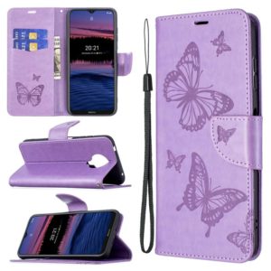 For Nokia G20 / G10 Embossing Two Butterflies Pattern Horizontal Flip PU Leather Case with Holder & Card Slot & Wallet & Lanyard(Purple) (OEM)
