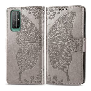 For Huawei Honor 30S Butterfly Love Flower Embossed Horizontal Flip Leather Case with Bracket / Card Slot / Wallet / Lanyard(Gray) (OEM)