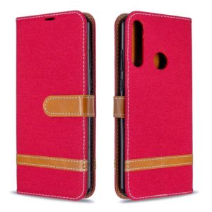 For Huawei Y6P Color Matching Denim Texture Horizontal Flip Leather Case with Holder & Card Slots & Wallet & Lanyard(Red) (OEM)