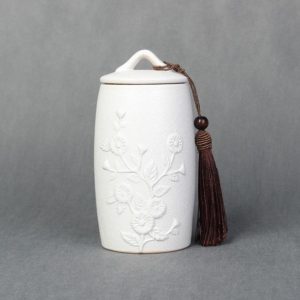Chrysanthemum Pattern Stoneware Tea Cans Storage Tanks Ceramic Tea Set Tea Ceremony Accessories(White) (OEM)