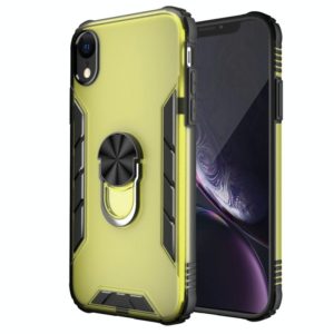 For iPhone XR Magnetic Frosted PC + Matte TPU Shockproof Case with Ring Holder(Olive Yellow) (OEM)