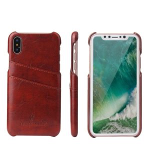 For iPhone X / XS Fierre Shann Retro Oil Wax Texture PU Leather Case with Card Slots(Brown) (OEM)