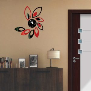 Flower Art Modern Design DIY Removable 3D Crystal Mirror Wall Clock Wall Sticker Living Room Bedroom Decor(Red+Black) (OEM)