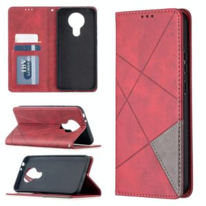 For Nokia 3.4 Rhombus Texture Horizontal Flip Magnetic Leather Case with Holder & Card Slots(Red) (OEM)