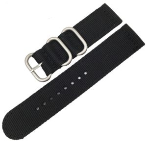 Washable Nylon Canvas Watchband, Band Width:20mm(Black with Silver Ring Buckle) (OEM)