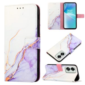 For OnePlus Nord 2T 5G Marble Pattern Flip Leather Phone Case(White Purple LS006) (OEM)