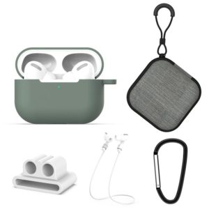 For AirPods Pro 5 in 1 Silicone Earphone Protective Case + Earphone Bag + Earphones Buckle + Hook + Anti-lost Rope Set(Green) (OEM)
