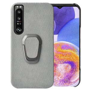 For Sony Xperia 1 IV Ring Holder Honeycomb PU Phone Case(Grey) (OEM)