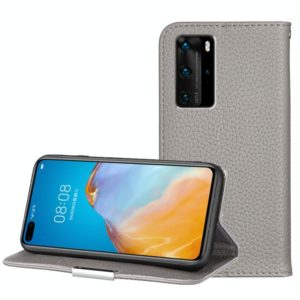 For Huawei P40 Pro Litchi Texture Solid Color Horizontal Flip Leather Case with Bracket & Card Slots & Wallet & Lanyard(Grey) (OEM)