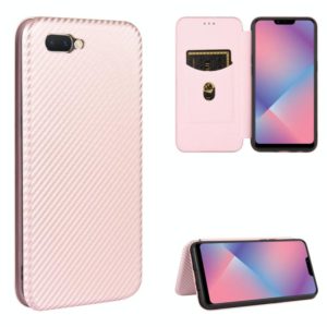 For OPPO A5(AX5) / A3s / A12e Carbon Fiber Texture Horizontal Flip TPU + PC + PU Leather Case with Card Slot(Pink) (OEM)