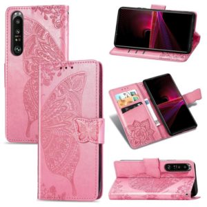 For Sony Xperia 1 III Butterfly Love Flower Embossed Horizontal Flip Leather Case with Bracket / Card Slot / Wallet / Lanyard(Pink) (OEM)