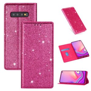 For Samsung Galaxy S10 Ultrathin Glitter Magnetic Horizontal Flip Leather Case with Holder & Card Slots(Rose Red) (OEM)