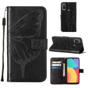 For Alcatel 1L 2021 Embossed Butterfly Leather Phone Case(Black) (OEM)