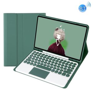 YT102B-A Detachable Candy Color Skin Feel Texture Round Keycap Bluetooth Keyboard Leather Case with Touch Control For iPad 10.2 2020 & 2019 / Air 2019 / Pro 10.5 inch(Dark Green) (OEM)
