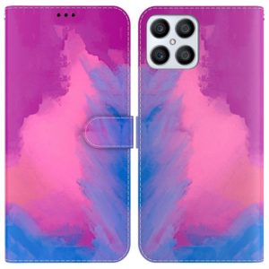 For Honor X8 Watercolor Pattern Horizontal Flip Leather Phone Case(Purple Red) (OEM)