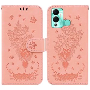 For Infinix Hot 12 Play Butterfly Rose Embossed Leather Phone Case(Pink) (OEM)