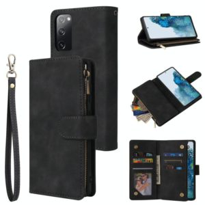 For Samsung Galaxy S20 FE 5G Zipper Wallet Bag Horizontal Flip PU Leather Case with Holder & 9 Card Slots & Wallet & Lanyard & Photo Frame(Black) (OEM)