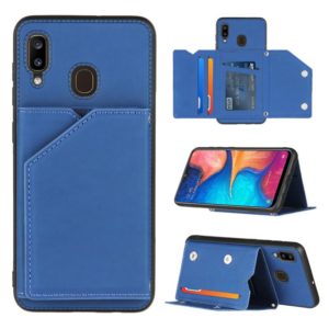 For Samsung Galaxy A20 & A30 Skin Feel PU + TPU + PC Back Cover Shockproof Case with Card Slots & Holder & Photo Frame(Royal Blue) (OEM)