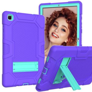 For Samsung Galaxy Tab A7 10.4 (2020) T500 / T505 Contrast Color Robot Shockproof Silicone + PC Protective Case with Holder(Purple Mint Green) (OEM)