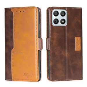 For Honor X30i Contrast Color Side Buckle Leather Phone Case(Dark Brown + Gold) (OEM)