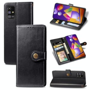 For Samsung Galaxy M31s Solid Color Leather Buckle Phone Case with Lanyard & Photo Frame & Card Slot & Wallet & Stand Function(Black) (OEM)