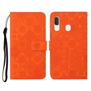 For Samsung Galaxy A20 / A30 Ethnic Style Embossed Pattern Horizontal Flip Leather Case with Holder & Card Slots & Wallet & Lanyard(Orange) (OEM)