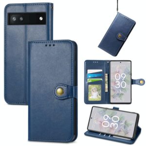 For Google Pixel 6a Solid Color Leather Buckle Phone Case(Blue) (OEM)