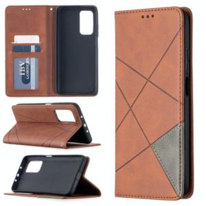 For Xiaomi Mi 10T / 10 Pro 5G Rhombus Texture Horizontal Flip Magnetic Leather Case with Holder & Card Slots(Brown) (OEM)