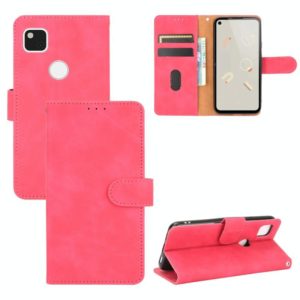 For Google Pixel 4a Solid Color Skin Feel Magnetic Buckle Horizontal Flip Calf Texture PU Leather Case with Holder & Card Slots & Wallet(Rose Red) (OEM)