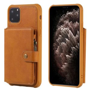 For iPhone 11 Pro Max Buckle Zipper Shockproof Protective Case with Holder & Card Slots & Wallet & Lanyard & Photos Frames(Brown) (OEM)