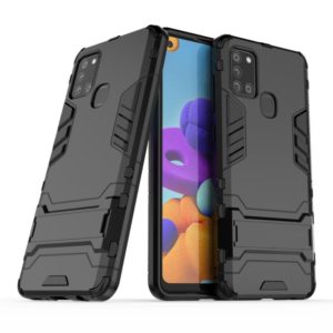 For Galaxy A21s PC + TPU Shockproof Protective Case with Holder(Black) (OEM)